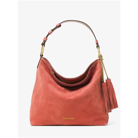 michael kors brown bag with pink straps|brown suede Michael Kors handbags.